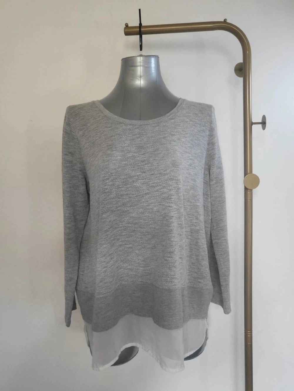 Only Light Gray Layered Hem Crew Neck Sweater